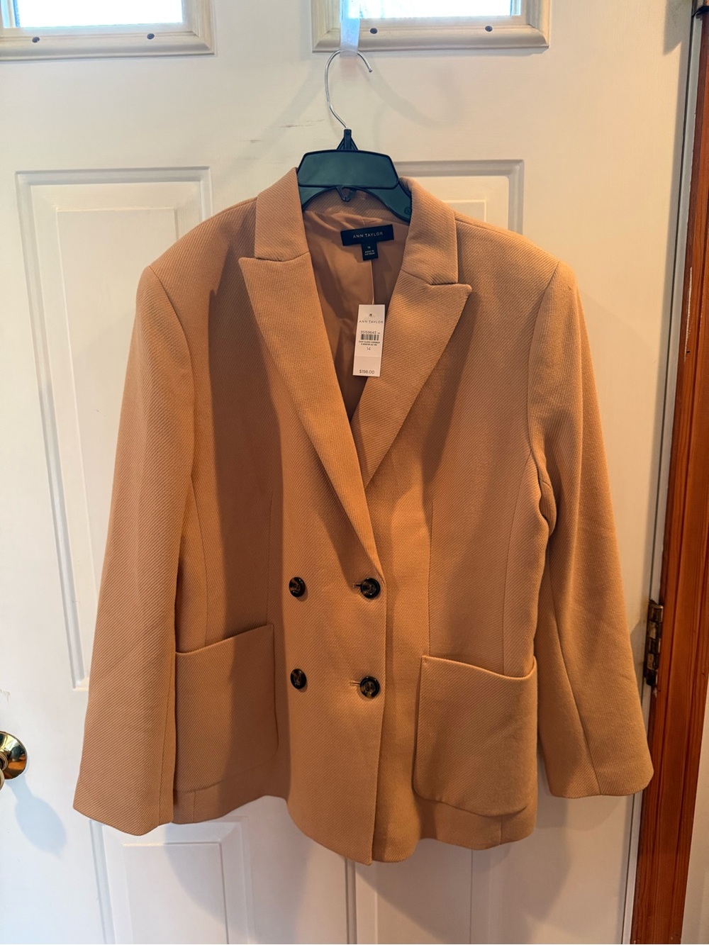 Ann Taylor Tan Double-Breasted Blazer Jacket